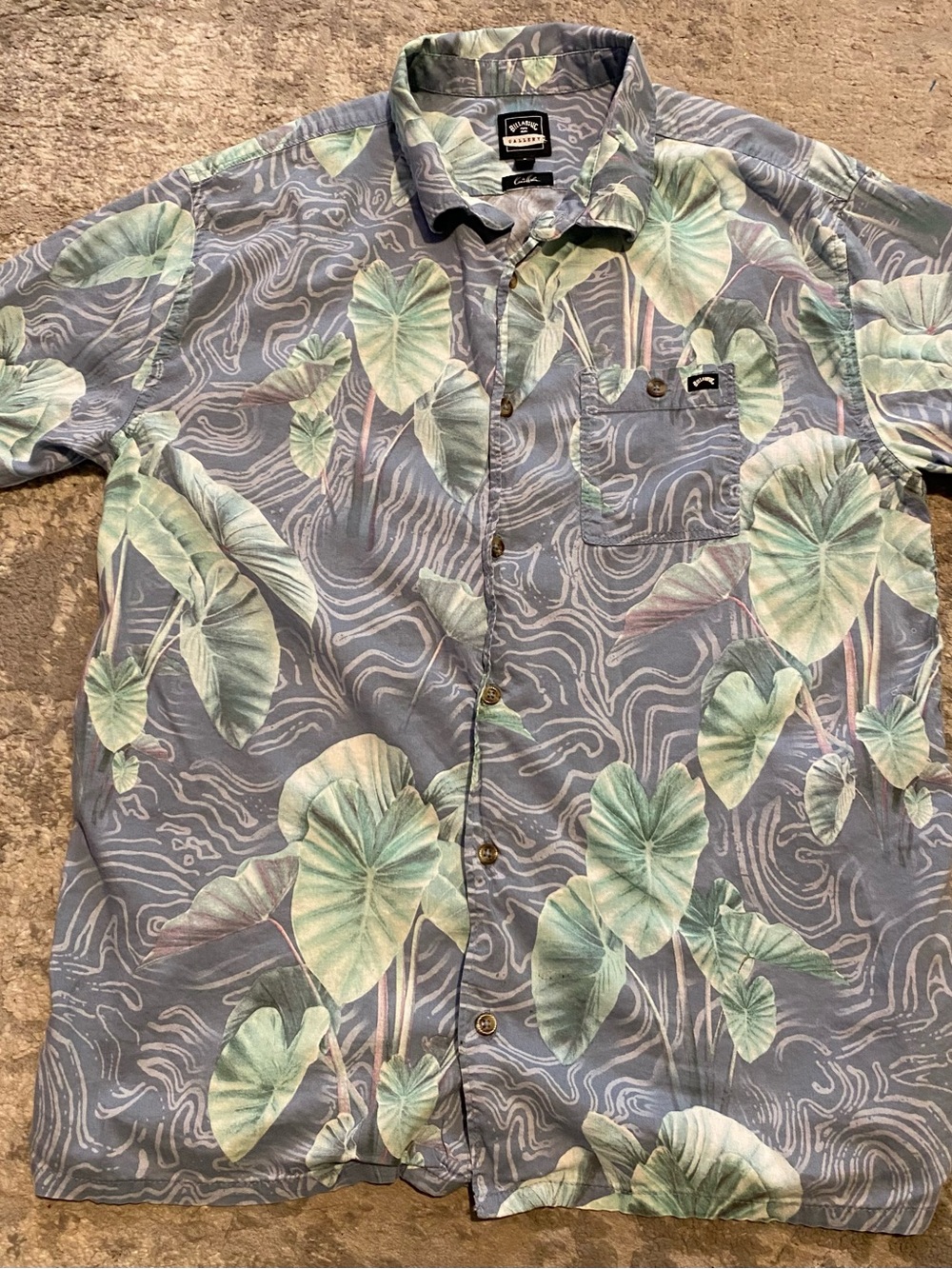 Billabong Blue Short-Sleeve Tropical Leaf Button-Up Shirt